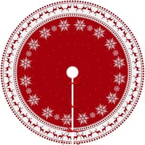 Christmas Tree Skirt 48 inch Tree Skirt Large Snowflake Reindeer Red Tree Skirt